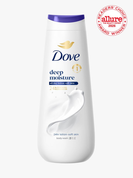 Bottle of Dove Deep Moisture Body Wash on white background